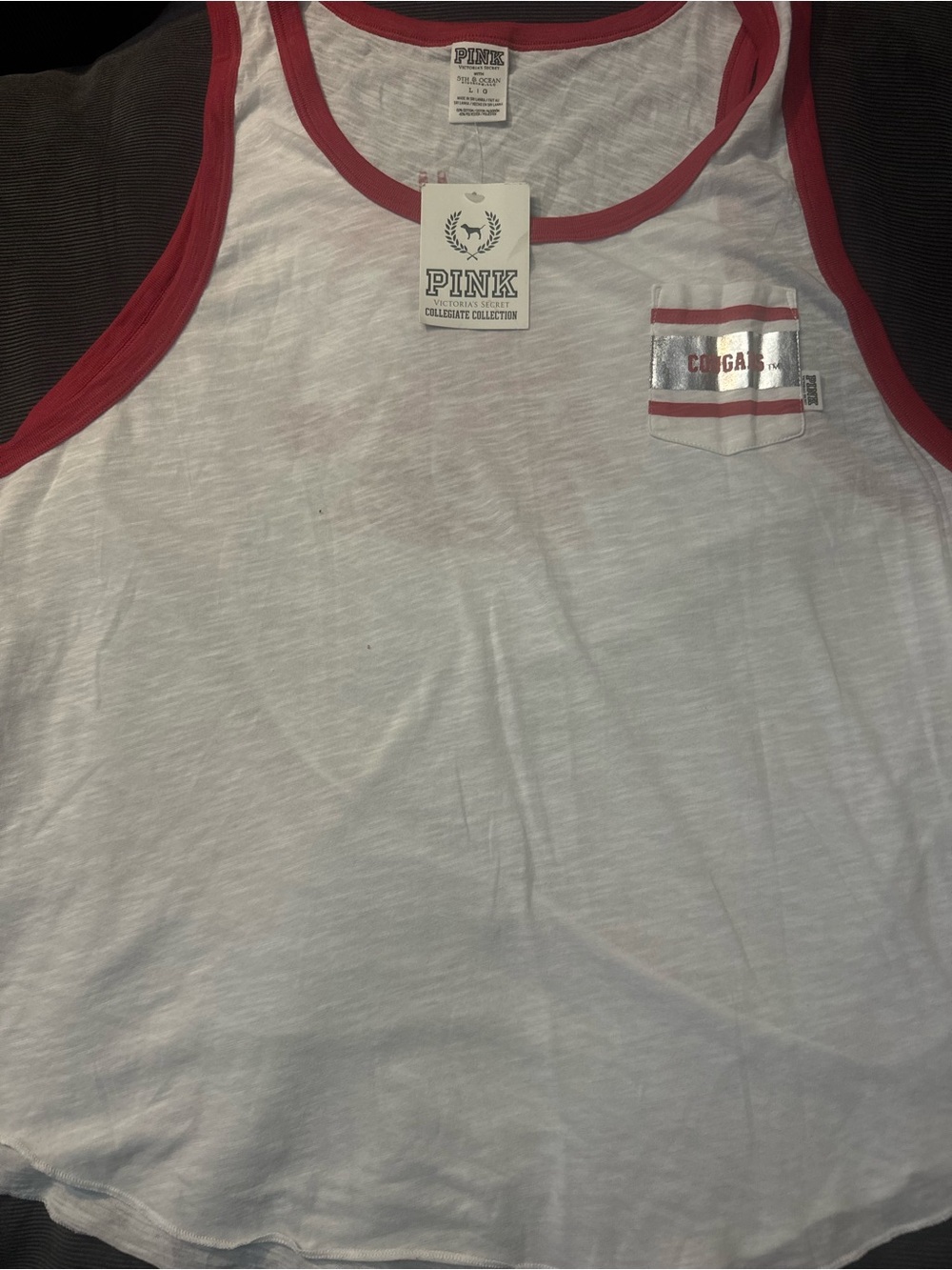 Victoria's Secret White Tank Top with Red Trim - PINK